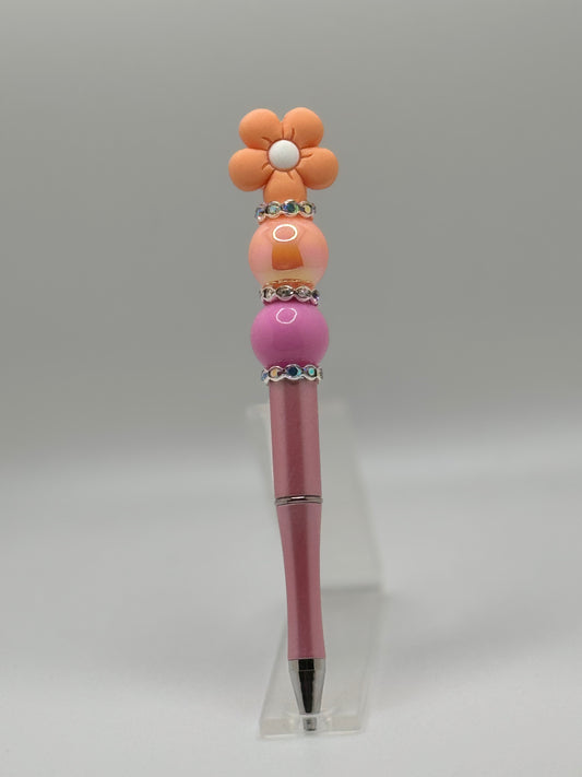 Orange Flower Beadable Pen ~ Premade