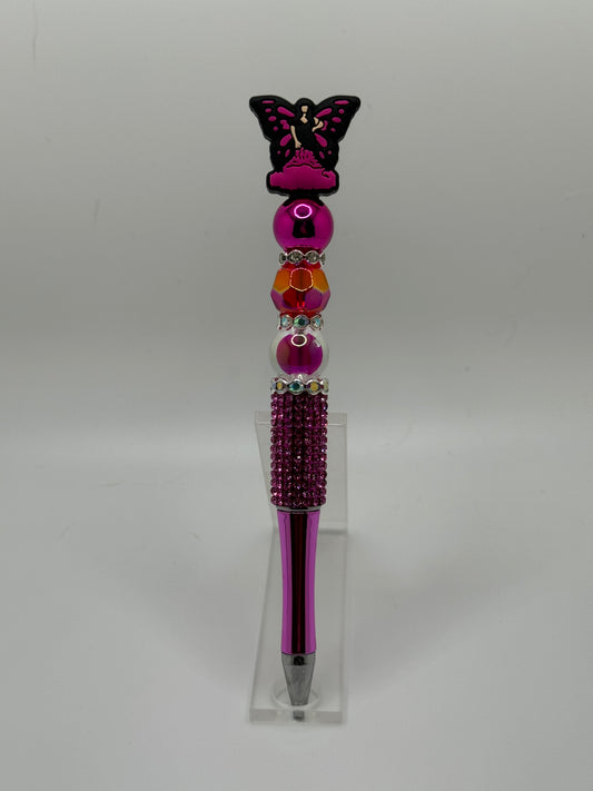 Pink Sparkle Butterfly Beadable Pen ~ Premade