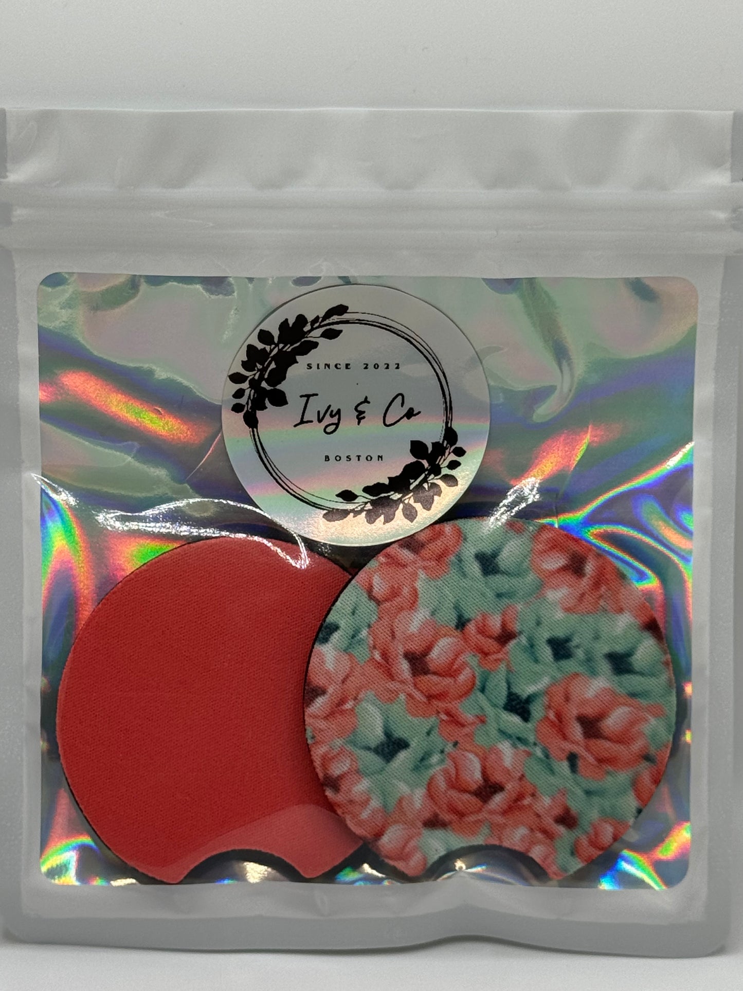 Blue Pink Floral Car Coaster ~ Premade