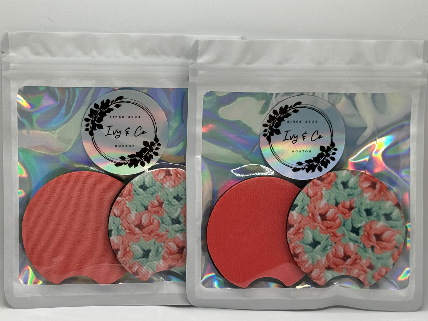 Blue Pink Floral Car Coaster ~ Premade