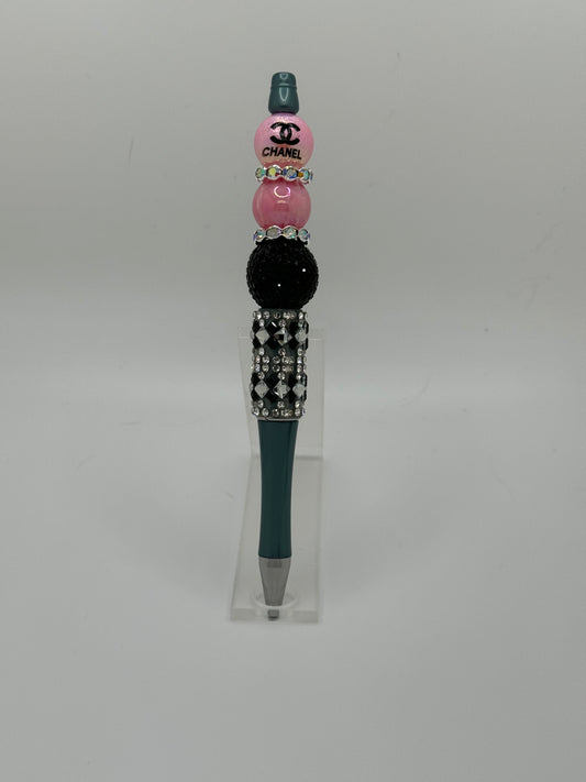 Black and Pink CC Designer Sparkling Beadable Pen ~ Premade