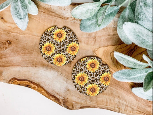 Cheetah Sunflower Car Coaster