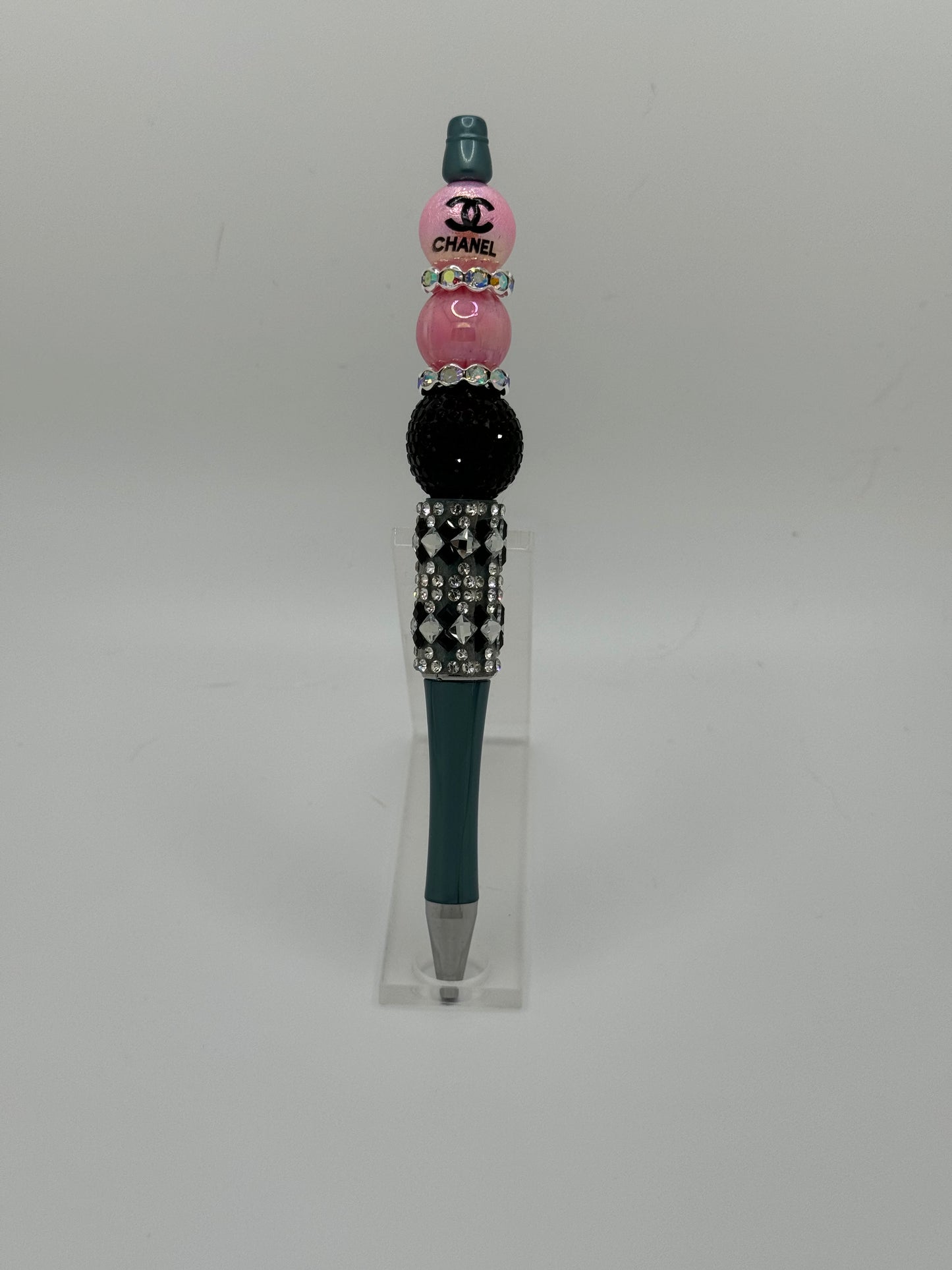 Black and Pink CC Designer Sparkling Beadable Pen ~ Premade