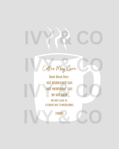 White Coffee Mug Care Card