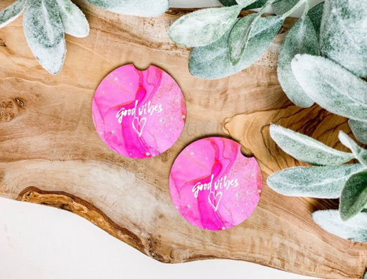 Good Vibes Pink Car Coaster