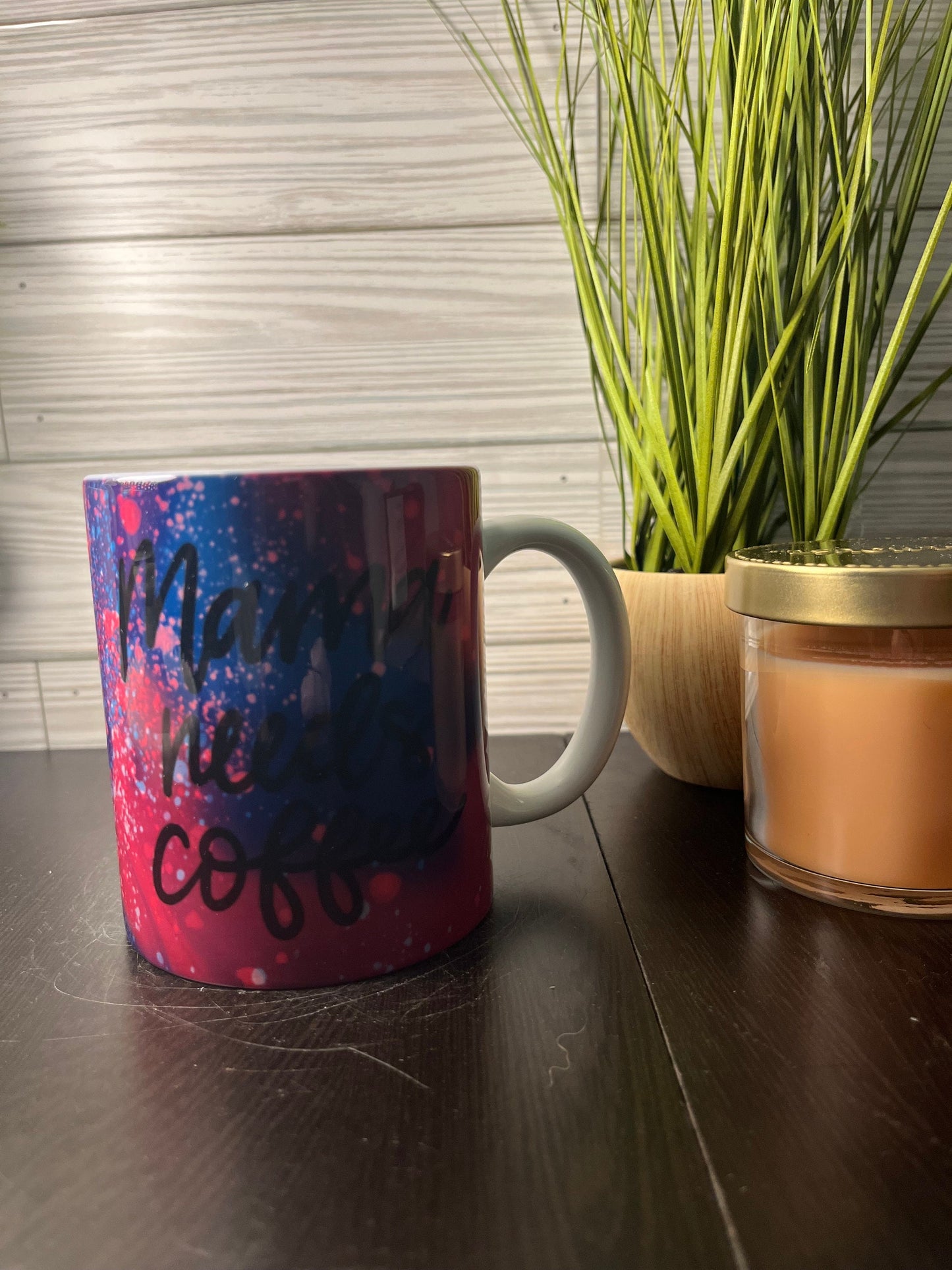 Purple Galaxy Mama Needs Coffee Mug