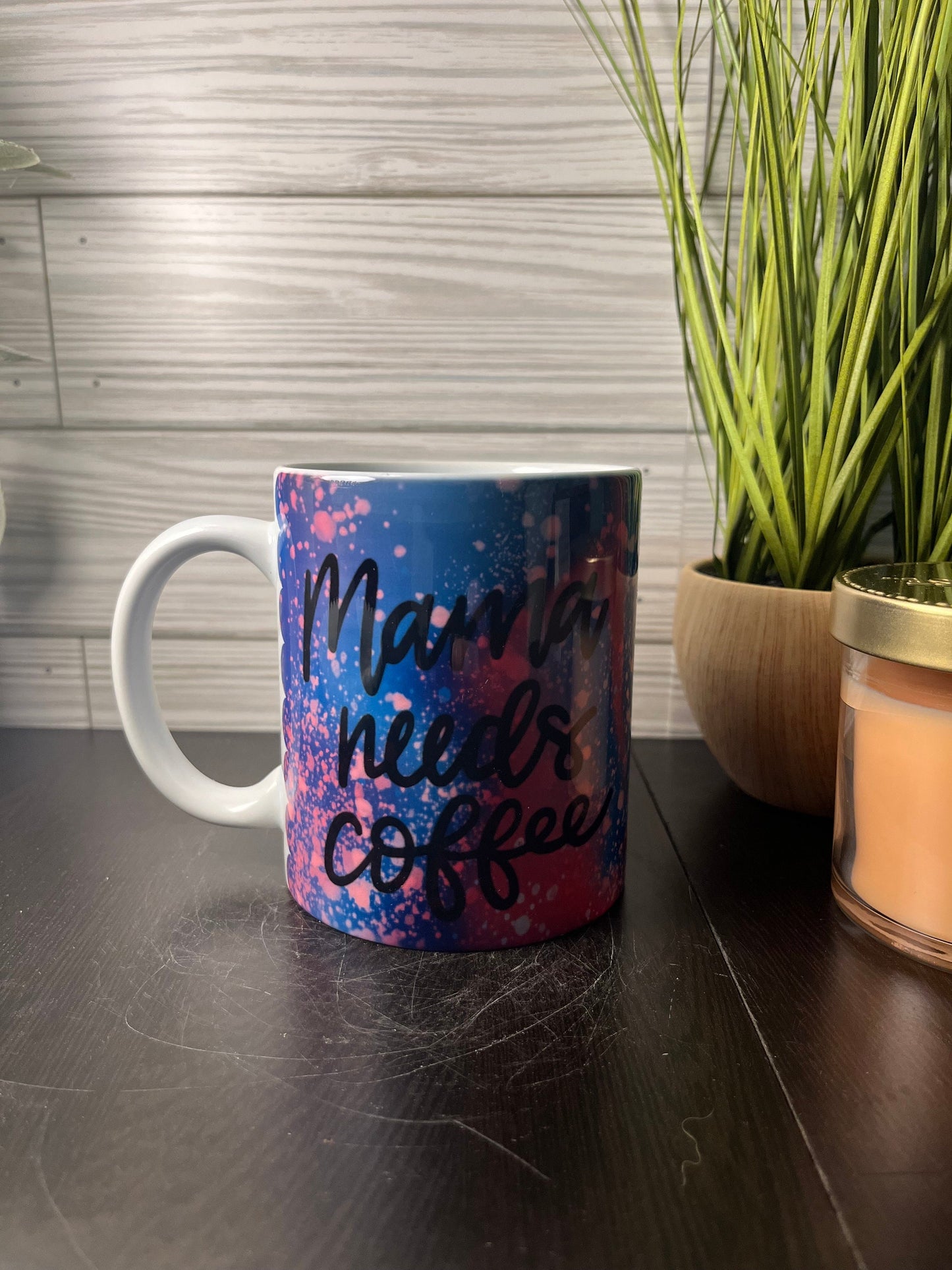 Purple Galaxy Mama Needs Coffee Mug