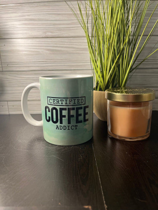 Green Certified Coffee Addict Pre-Made Coffee Mug / Ready to ship / Light Green / Tea / Cup / Drink / Custom / Personalized / Gift / Funny