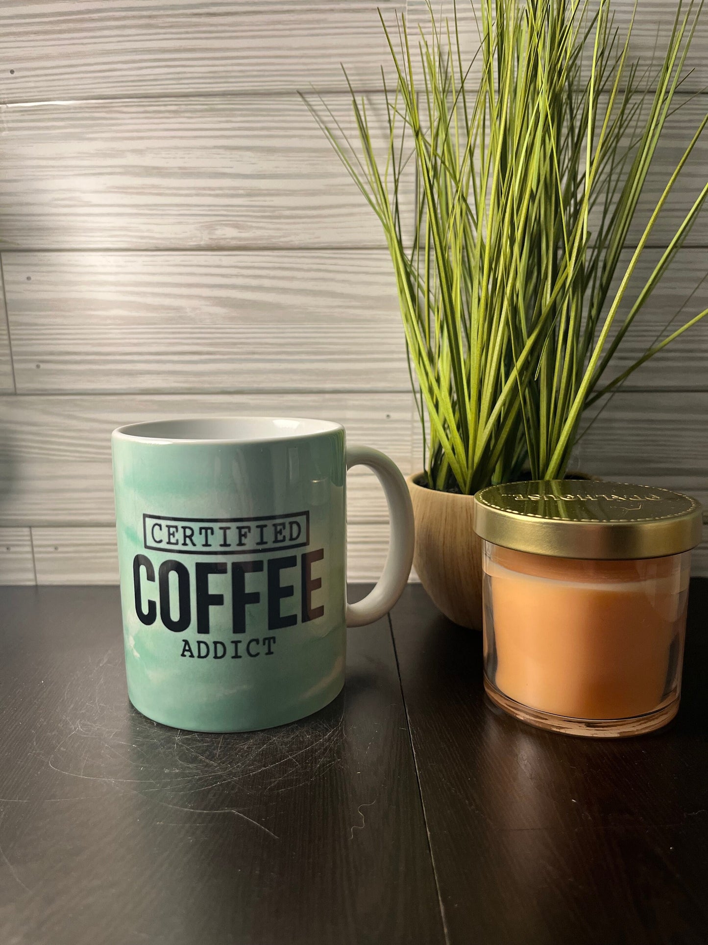 Green Certified Coffee Addict Pre-Made Coffee Mug / Ready to ship / Light Green / Tea / Cup / Drink / Custom / Personalized / Gift / Funny